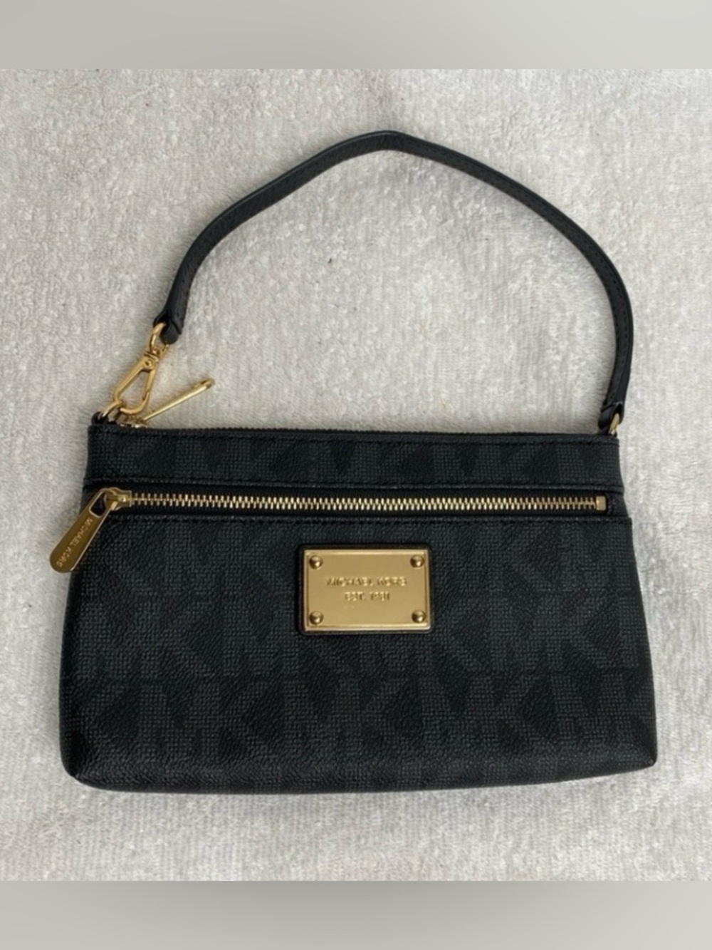 Michael Kors Women's Black Gray Monogram Canvas Gold Hardware Clutch Classic